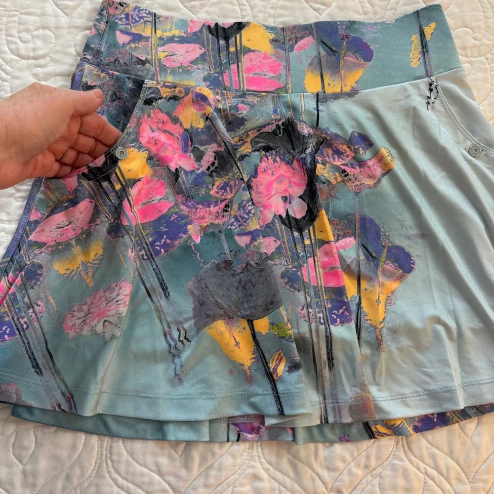 Jamie Sadock Teal Pink‎ Artistic Floral Print Sporty Golf Skort Women's 6 EUC